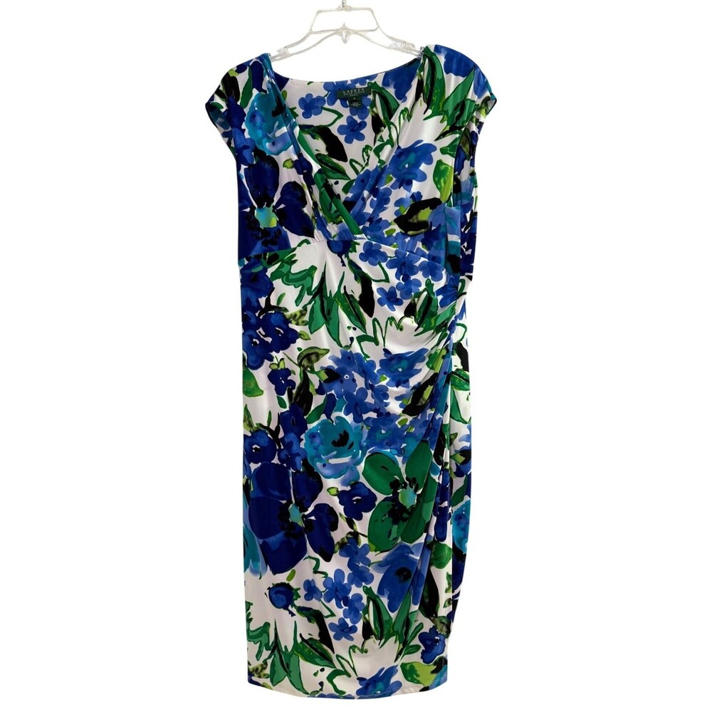 Lauren Ralph Lauren Floral Print Dress Blue & Green Mid Length Womens Size 16